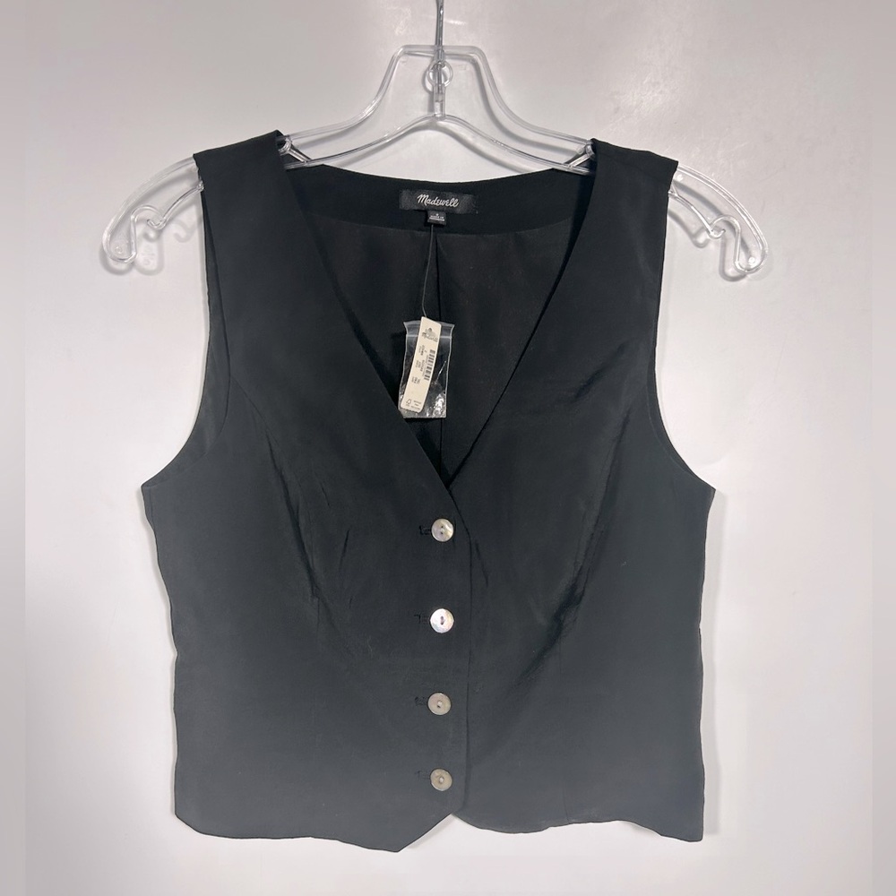 NEW Madewell Katrina Crop Vest Top in Softdrape Size 2 True Black - Picture 4 of 9